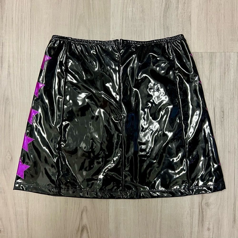 Horoscopez x Dolls Kill black patent miniskirt pink/purple metallic stars szM - Picture 5 of 15